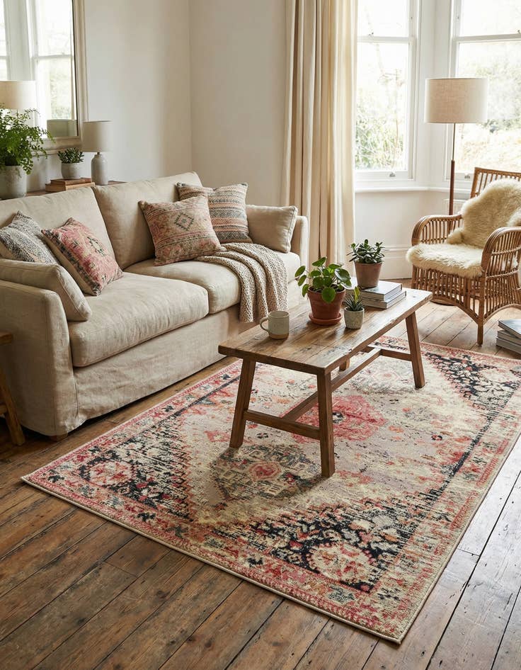 Detail image of 4' x 6'  Washable Traditional Indoor / Outdoor Rug