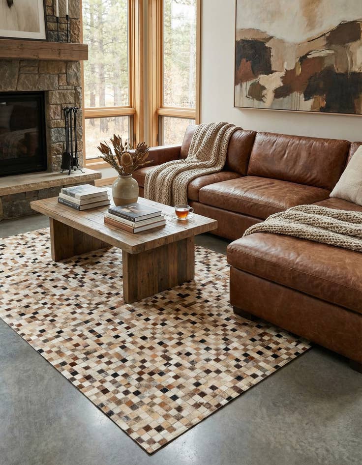 Detail image of  5' 1 x 8' Cowhide Leather Rug