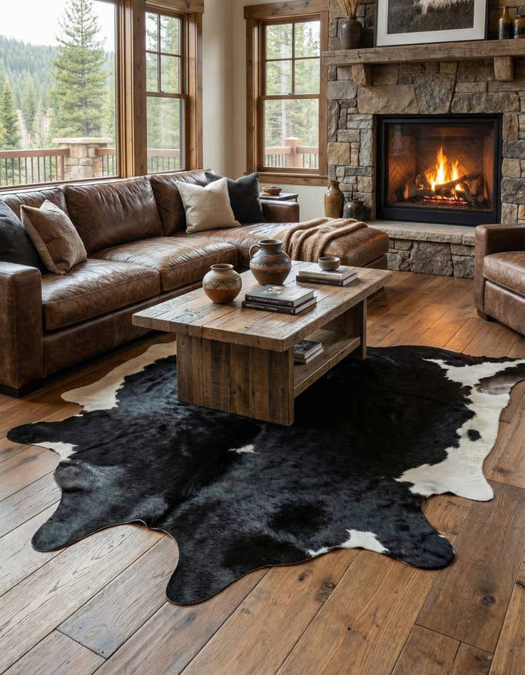 Detail image of 6' 2 x 6' 10 Cowhide Leather Rug