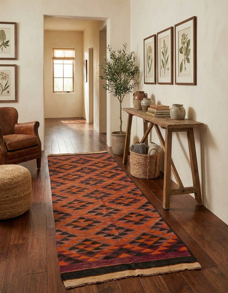 Detail image of  4' 5 x 11' 3  Hand Woven Kilim Afghan Wool Runner Rug