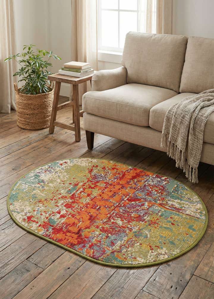 2' 2 x 3' Easy-Clean Modern Indoor / Outdoor Oval Rug