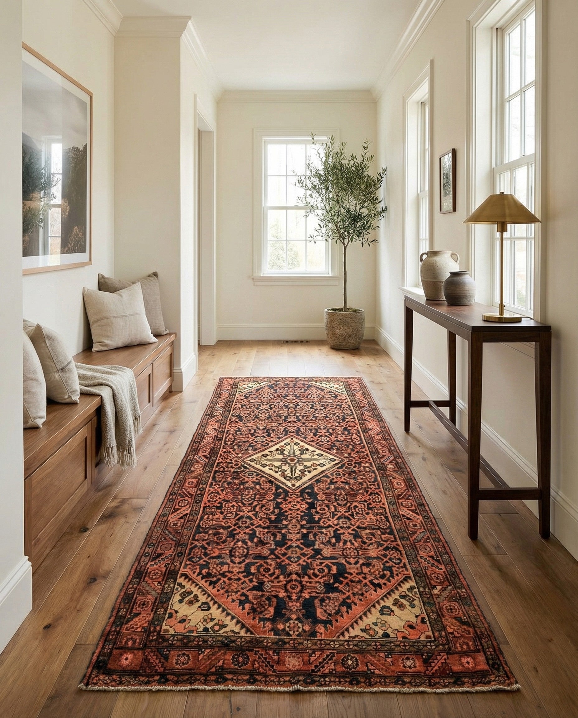 145cm x 325cm anudado a mano Hossainabad Alfombra Persa Lana Pasillera