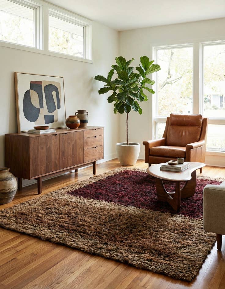 Detail image of  6' 8 x 8' 9  Hand Knotted Multi-Tone Shag Wool Rug