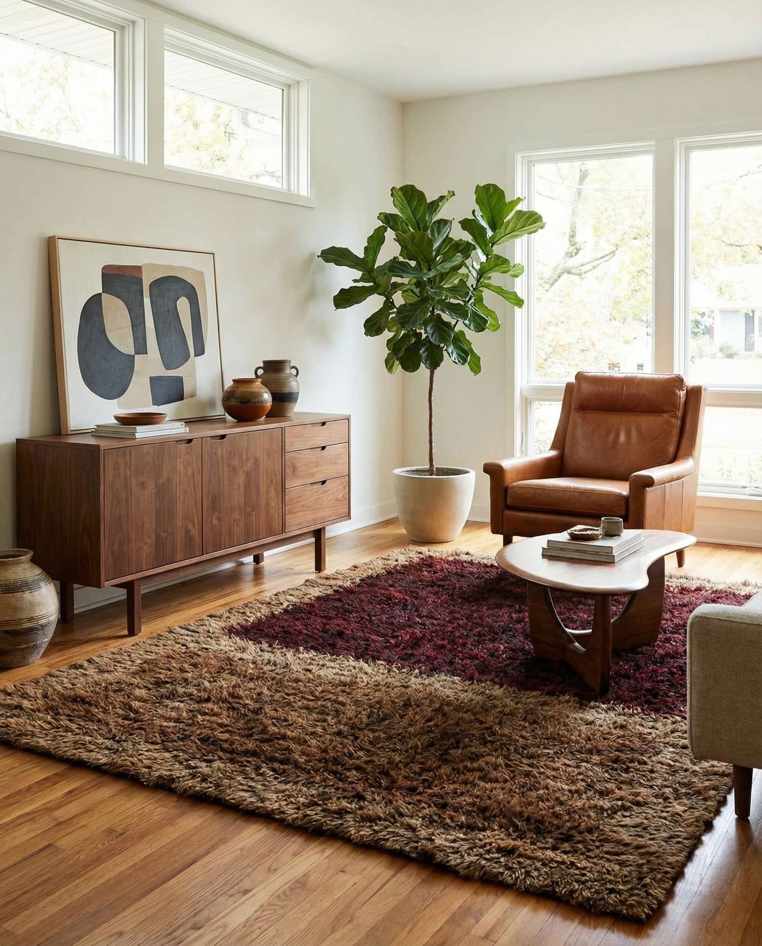 6' 8 x 8' 9 Hand Knotted Multi-Tone Shag Wool Rug