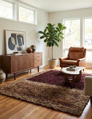 6' 8 x 8' 9 Hand Knotted Multi-Tone Shag Wool Rug