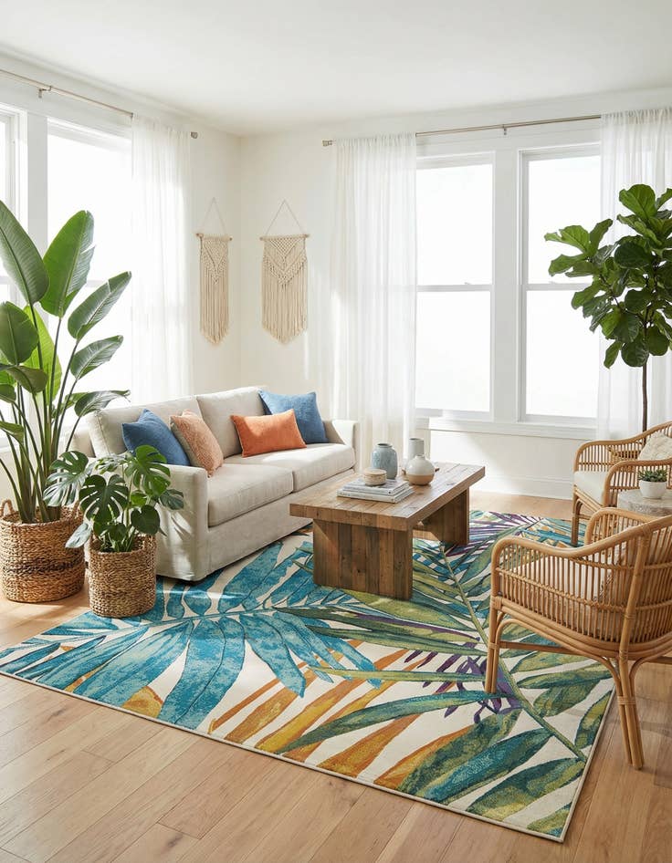 Detail image of  7' x 10'  Washable Botanical Indoor / Outdoor Rug