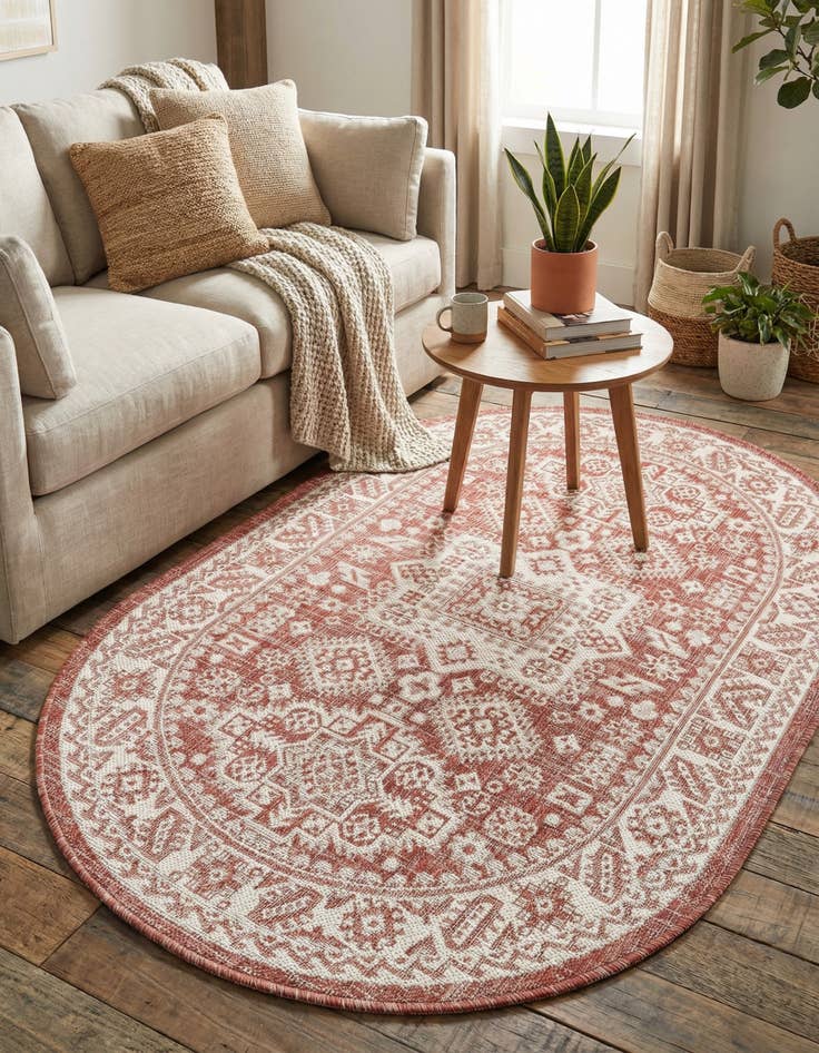 Detail image of 3' x 5' 3  Washable Aztec Indoor / Outdoor Oval Rug