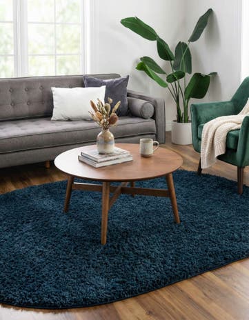 Navy Blue Everyday Shag Oval Rug