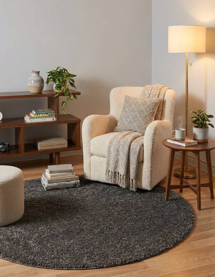 Detail image of  4' x 4' Soft Solid Shag Round Rug