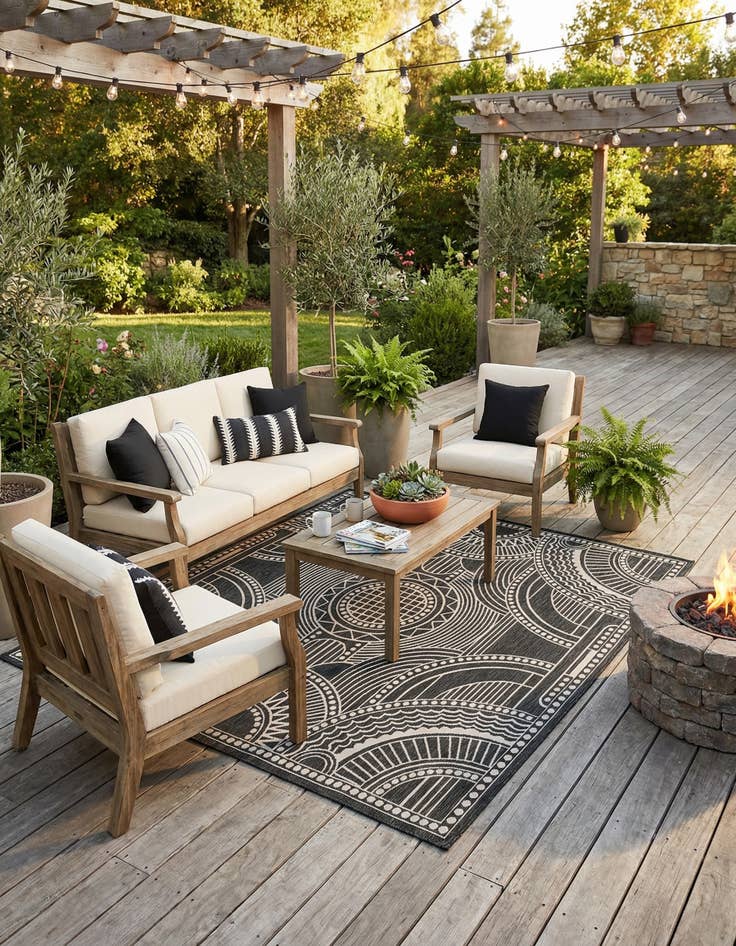 Detail image of 10' x 10'  Washable Traditional Indoor / Outdoor Square Rug