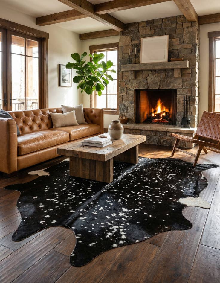 Detail image of 6' 3 x 6' 8 Cowhide Leather Square Rug