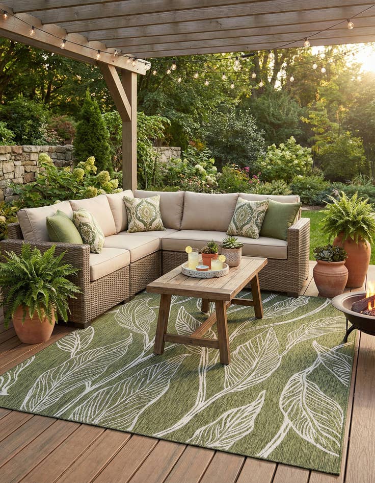 Detail image of 9' x 12'  Washable Botanical Indoor / Outdoor Rug