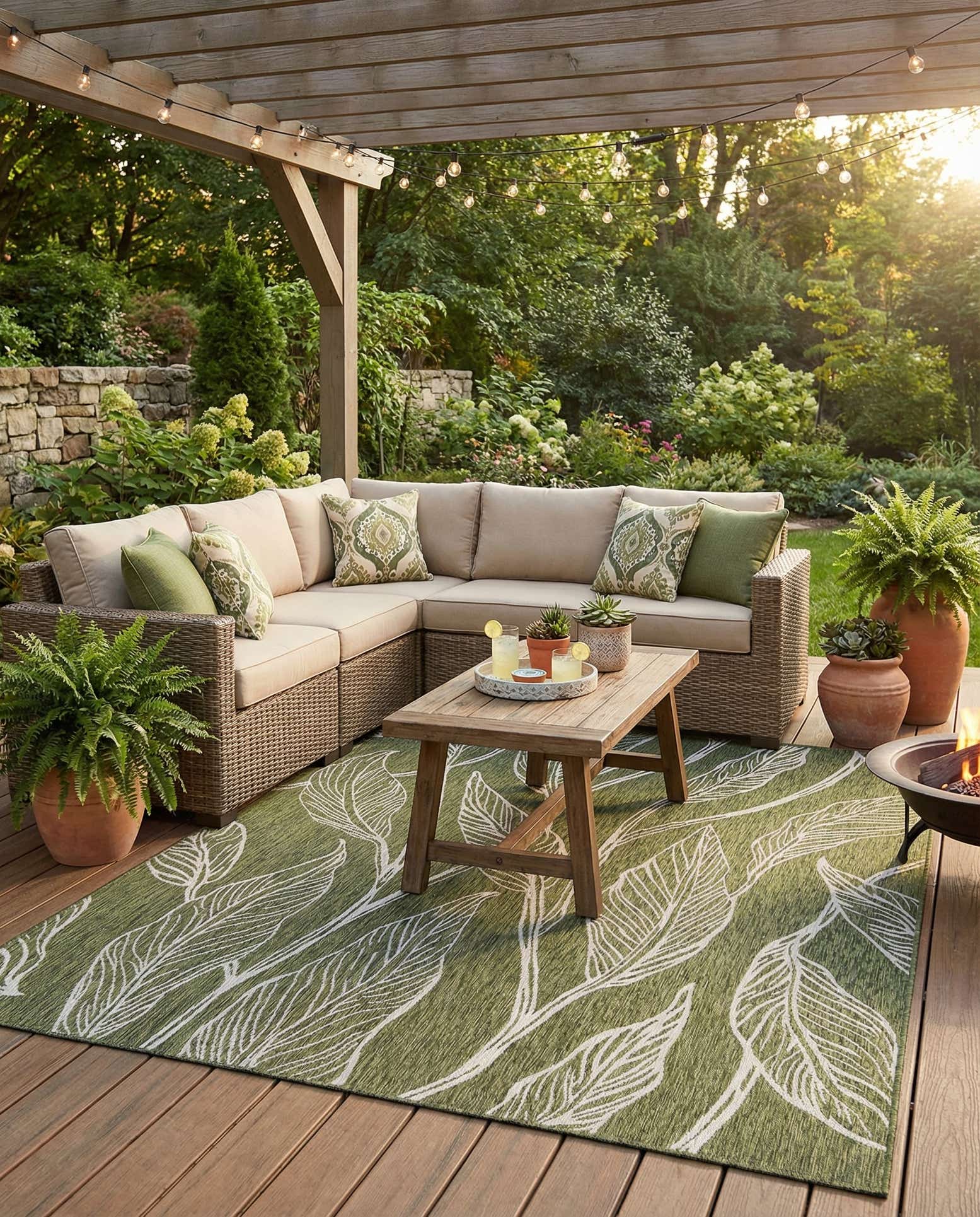 9' x 12' Easy-Clean Botanical Indoor / Outdoor Rug