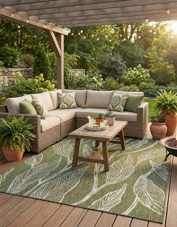 Green Easy-Clean Botanical Indoor / Outdoor Rug