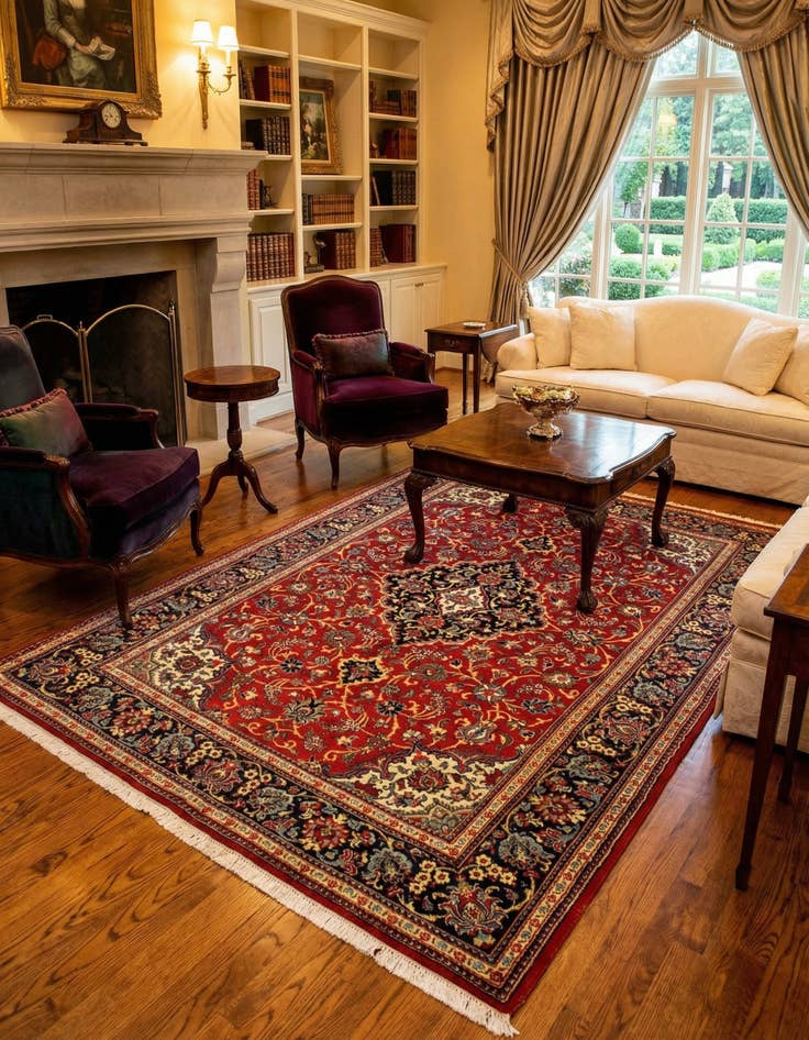 Detail image of  4' 10 x 7' 1  Hand Knotted Qom Persian Rug