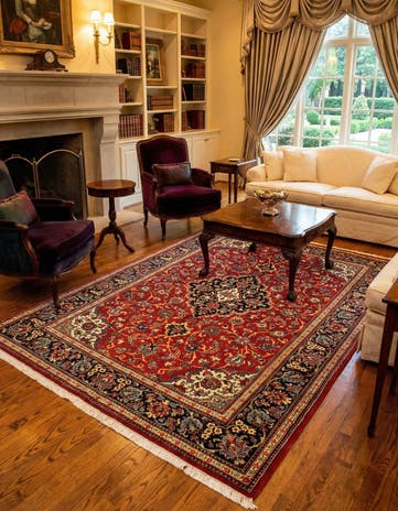 4' 10 x 7' 1 Hand Knotted Qom Persian Rug