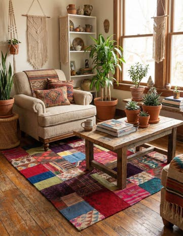 4' x 6' Hand Woven Kilim Patchwork Wool Rug