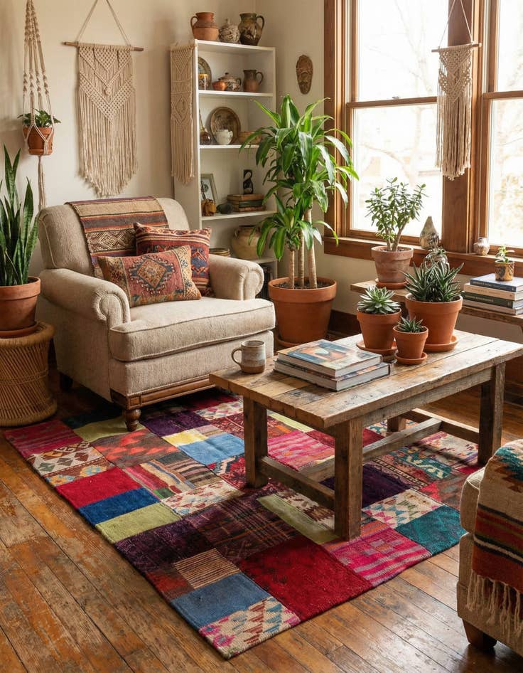 Detail image of 4' x 6'  Hand Woven Kilim Patchwork Wool Rug