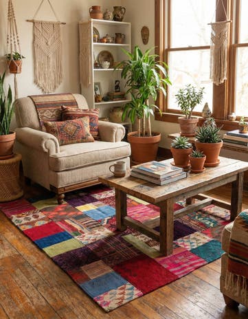 4' x 6' Hand Woven Kilim Patchwork Wool Rug