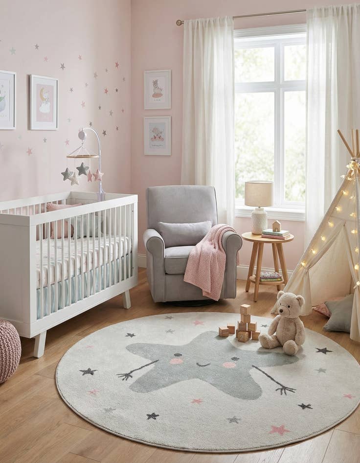 Detail image of 5' 3 x 5' 3 Star Whimsy Kids Round Rug