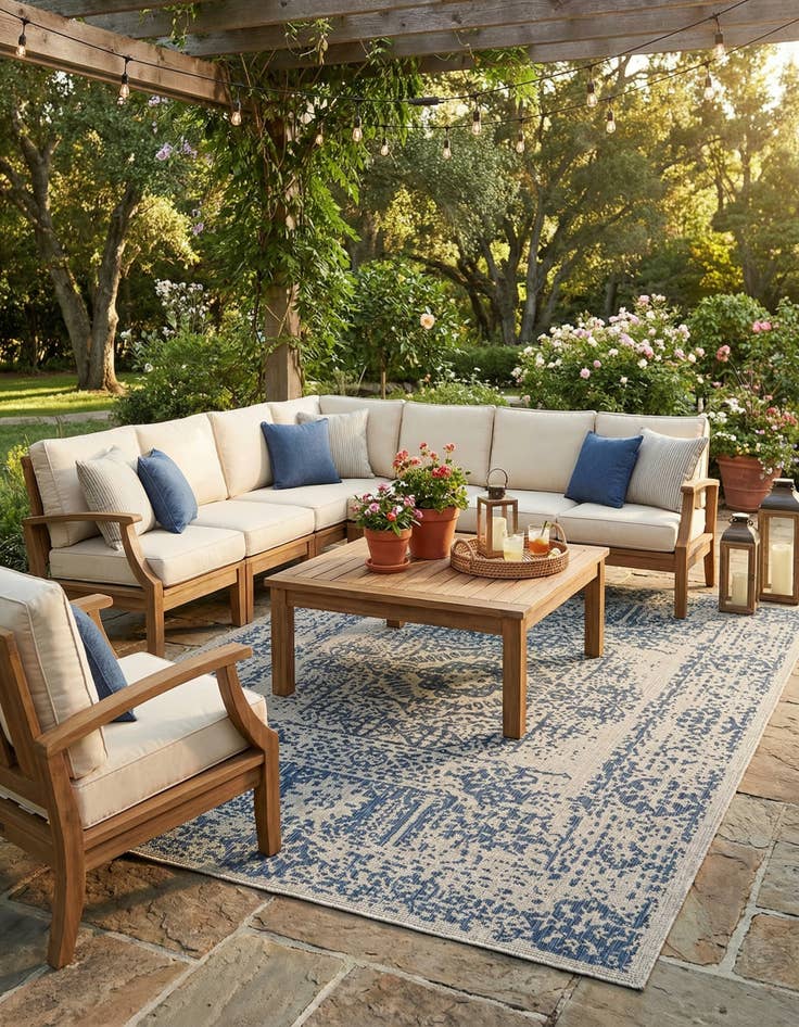 Detail image of  9' x 12'  Washable Traditional Indoor / Outdoor Rug