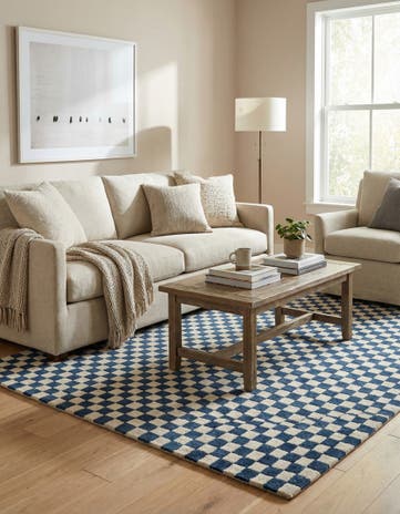 Blue and White Hand Tufted Wool Rug