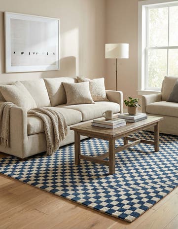 Blue and White Hand Tufted Wool Rug