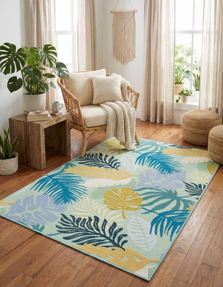 Detail image of 4' x 6' Easy-Clean Botanical Indoor / Outdoor Rug