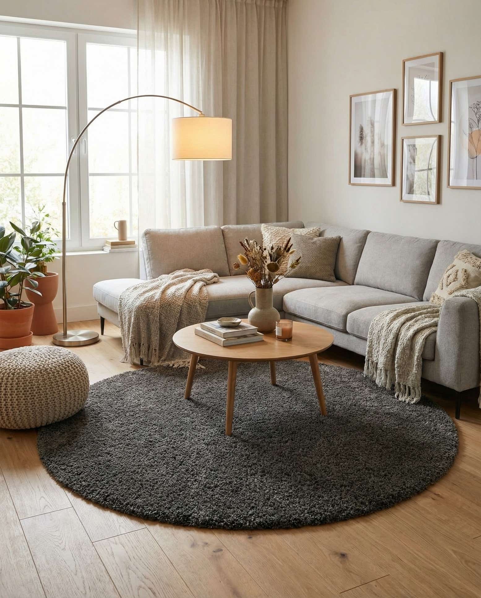 7' x 7' Solid Shag Round Rug