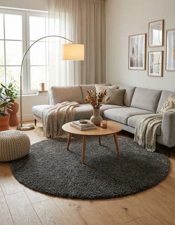 7' x 7' Solid Shag Round Rug