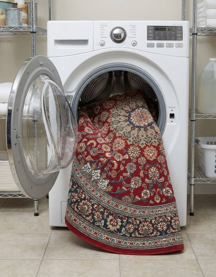 Detail image of 7' 10 x 7' 10  Washable Traditional Indoor / Outdoor Round Rug