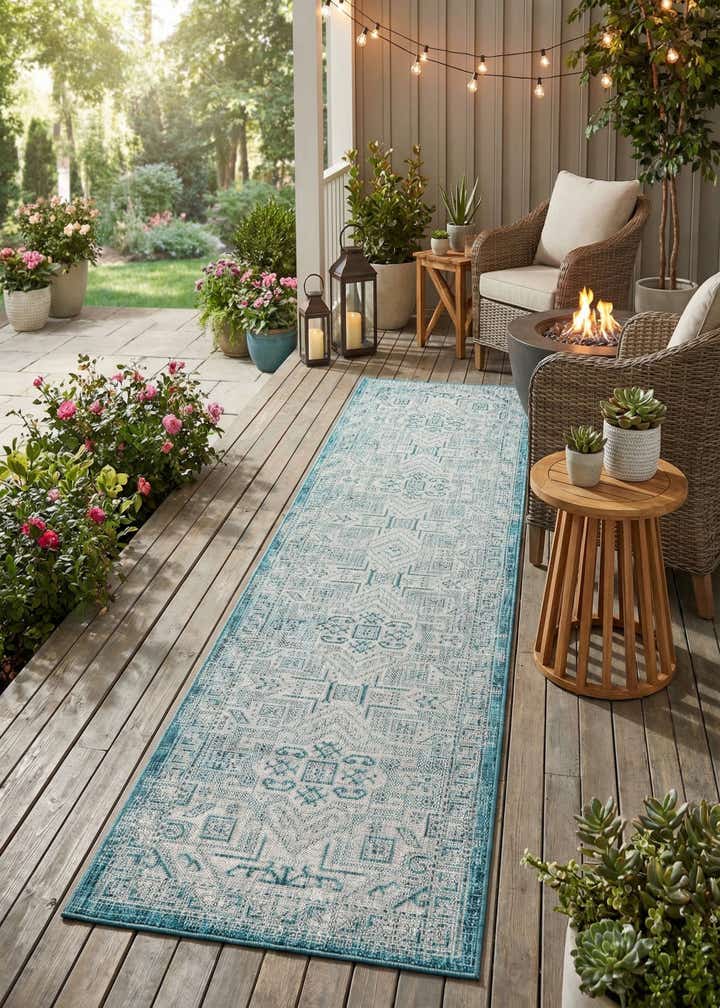 2' 7 x 12' Easy-Clean Aztec Indoor / Outdoor Runner Rug