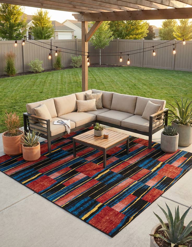 Detail image of 10' x 10' Easy-Clean Modern Indoor / Outdoor Square Rug