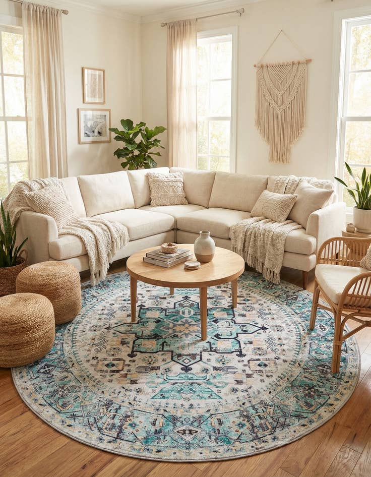 Detail image of 7' 10 x 7' 10  Washable Yara Round Rug