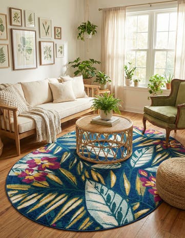 Navy Blue Bloom Oval Rug