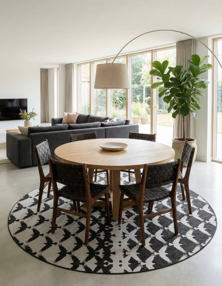 Detail image of 12' x 12'  Washable Modern Indoor / Outdoor Round Rug