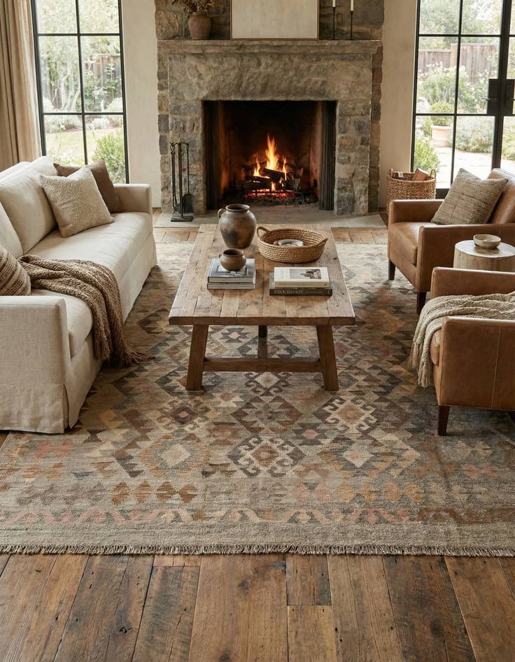 Detail image of  6' 2 x 8'  Hand Knotted Kilim Maymana Wool Rug