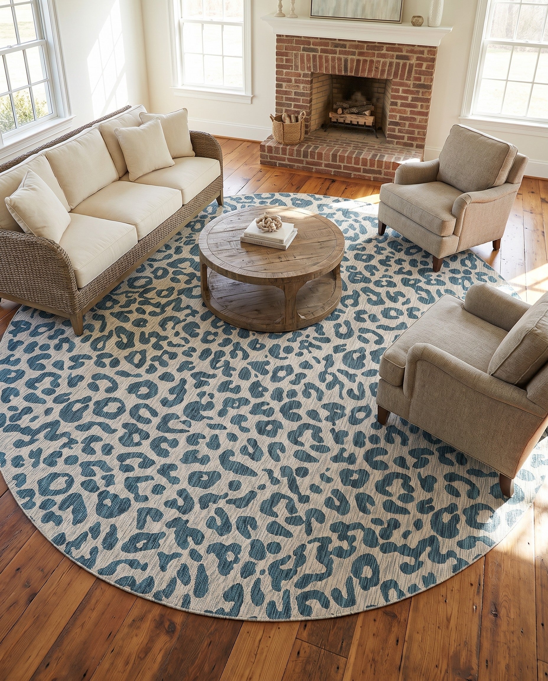 13' x 13' Easy-Clean Safari Indoor / Outdoor Round Rug