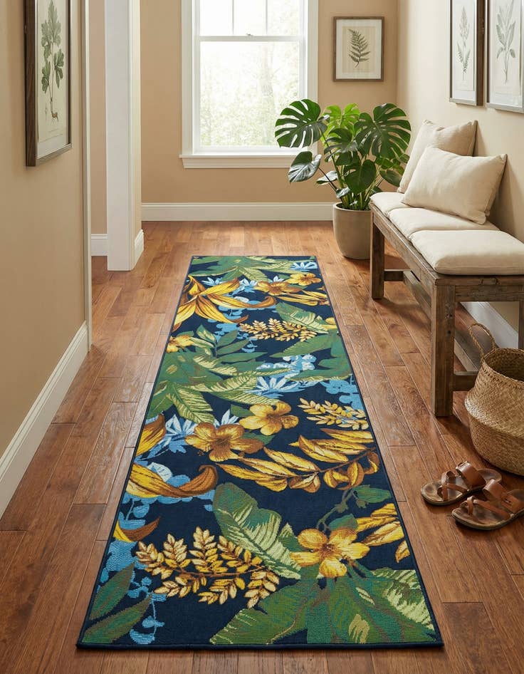 Detail image of  2' 7 x 10'  Washable Botanical Indoor / Outdoor Runner Rug