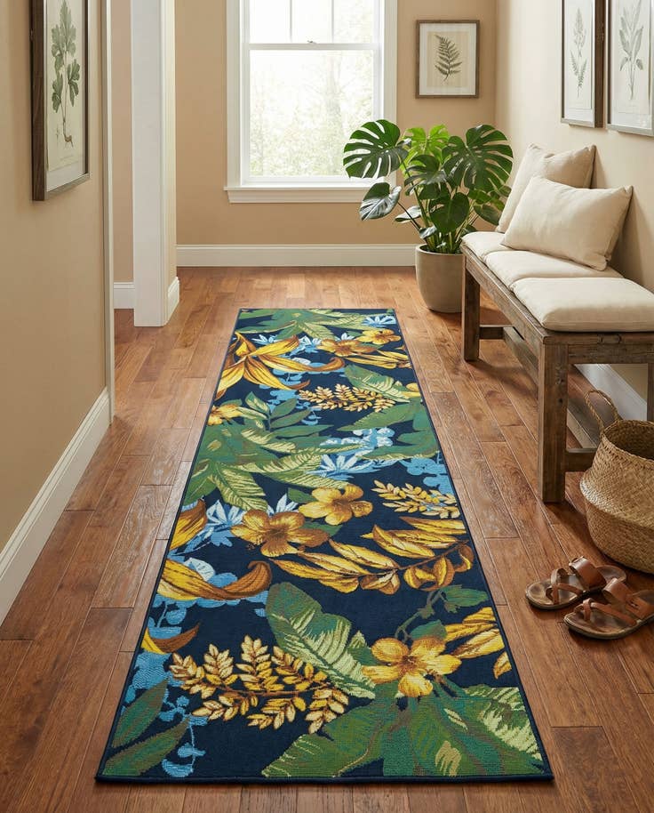 Detail image of 2' 7 x 10' Easy-Clean Botanical Indoor / Outdoor Runner Rug
