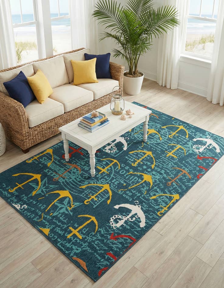 Detail image of 5' x 8'  Washable Coastal Indoor / Outdoor Rug