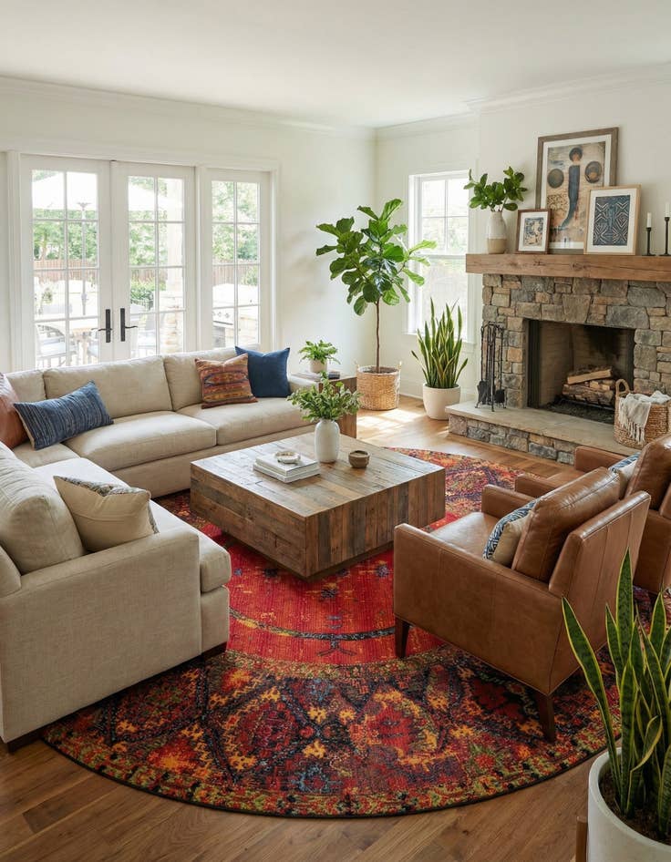 Detail image of  12' x 12'  Washable Tribal Indoor / Outdoor Round Rug