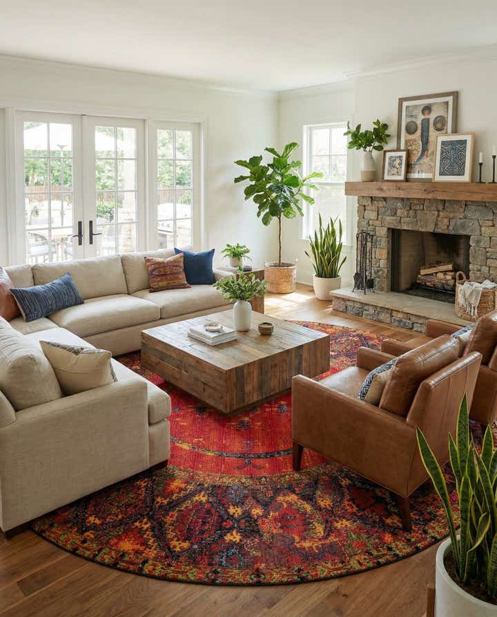 12' x 12' Easy-Clean Tribal Indoor / Outdoor Round Rug