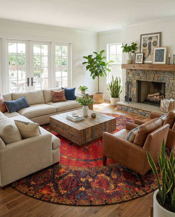 Detail image of 12' x 12' Easy-Clean Tribal Indoor / Outdoor Round Rug