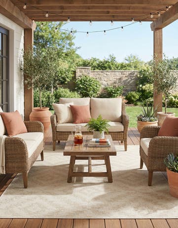 Beige and Ivory Easy-Clean Sabrina Soto Indoor / Outdoor Rug
