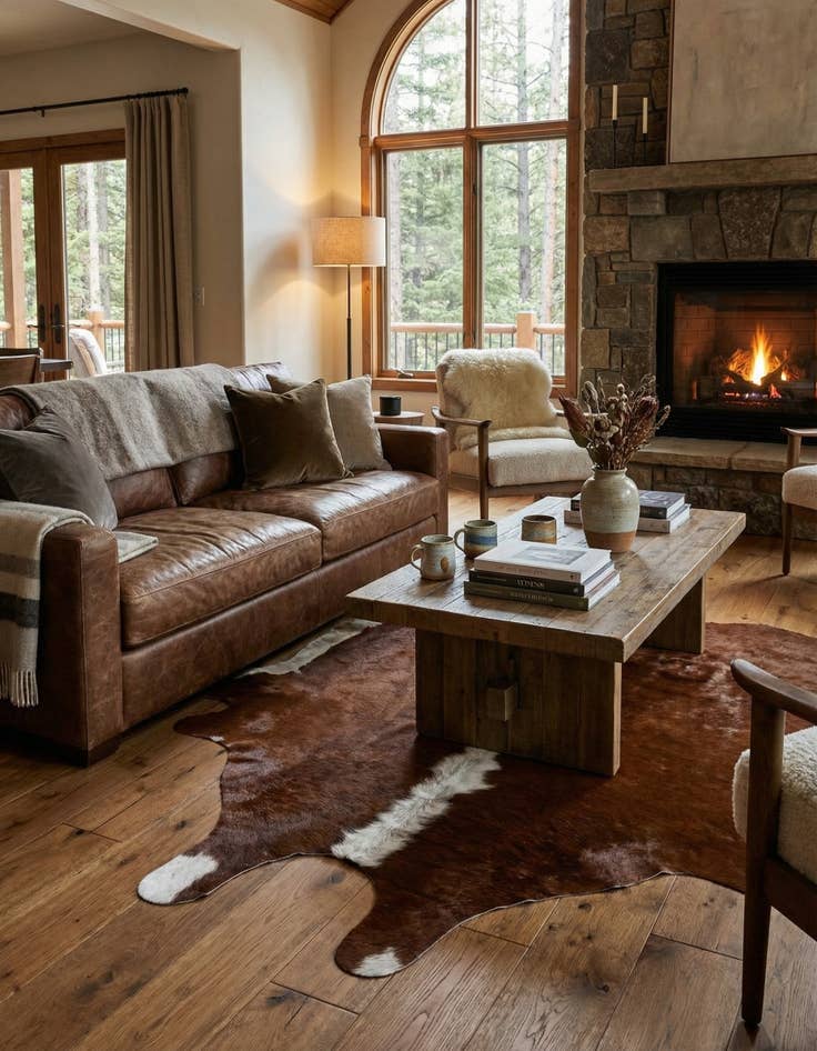 Detail image of 5' 1 x 5' 8 Cowhide Leather Rug