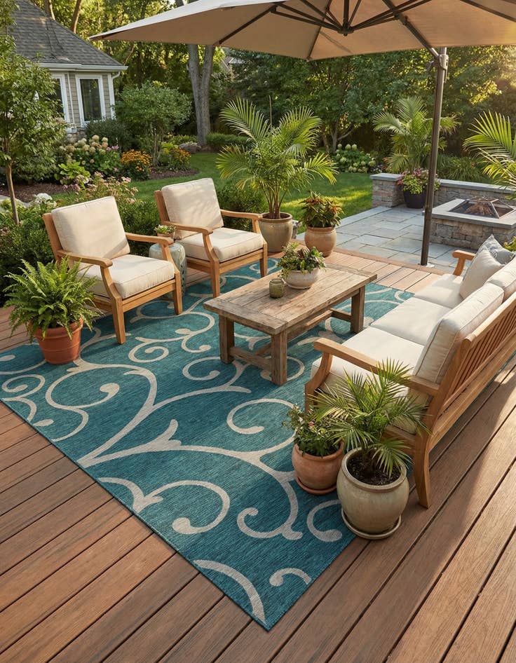 Detail image of 13' x 13'  Washable Botanical Indoor / Outdoor Square Rug