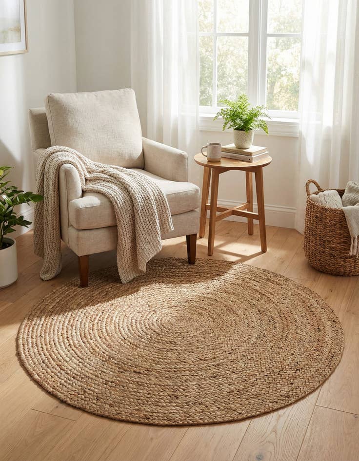 Detail image of  4' 1 x 4' 1  Hand Braided Jute Round Rug