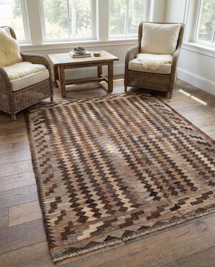 5' 4 x 5' 11 Hand Woven Kilim Maymana Wool Rug