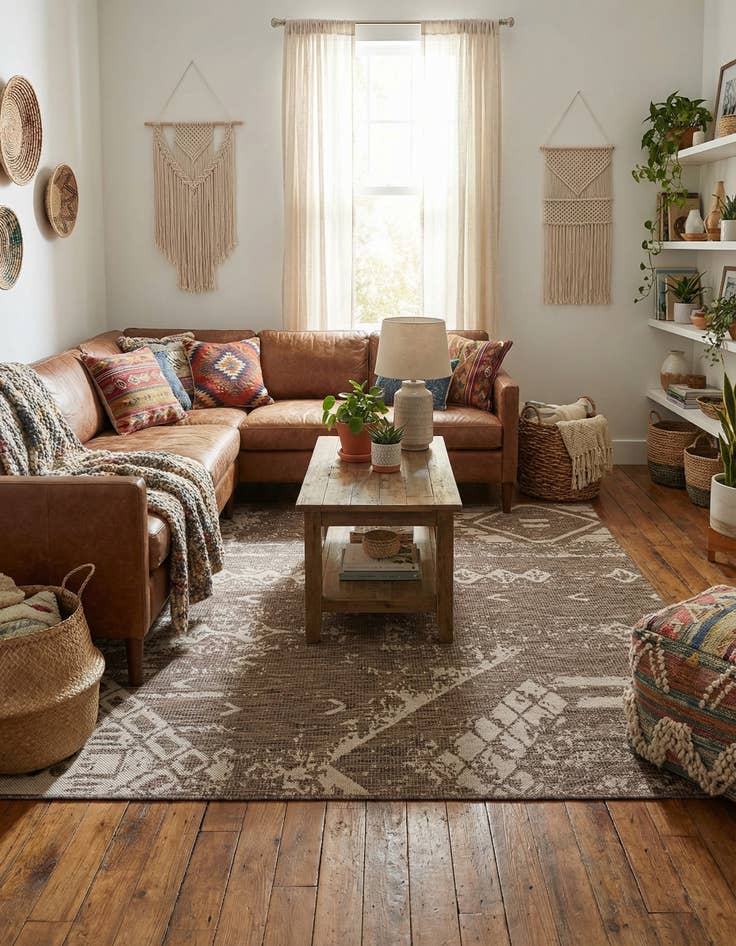 Detail image of  7' x 7'  Washable Bohemian Indoor / Outdoor Square Rug